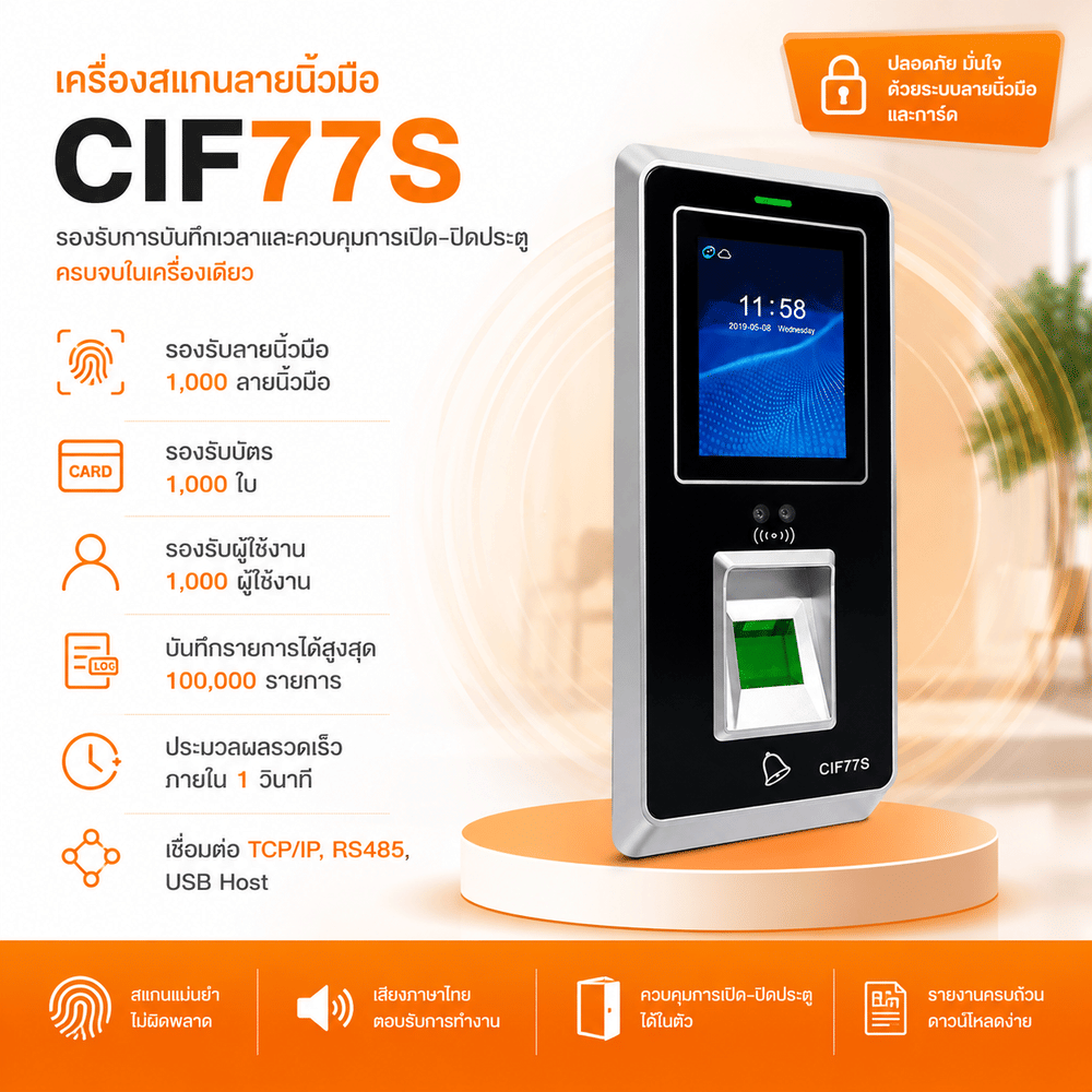 เครื่องสแกนลายนิ้วมือ HIP รุ่น CIF77S สีดำ